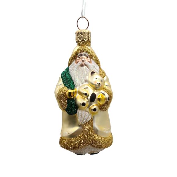 Patricia Breen Miniature Santa and Teddy Gold Christmas Holiday Tree Ornament - Picture 1 of 9